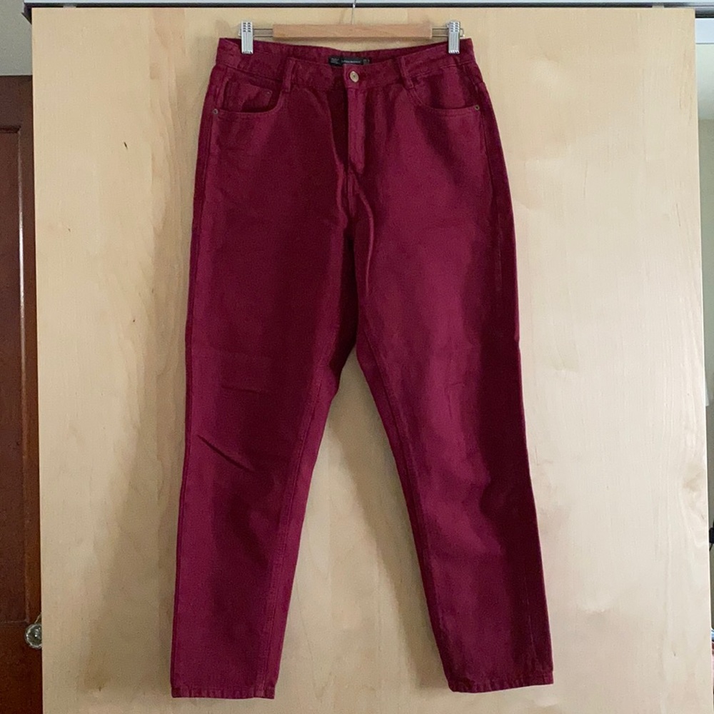 Zara Trafaluc mom jeans in wine color